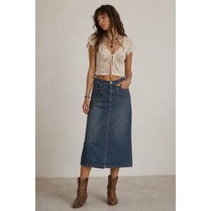 VTG Y2K Old Navy Denim Midi Skirt 6 Dark Blue Indie Retro Boho Chic Cottage 2002